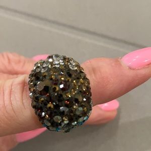 Swarovski ring in brown. Beige, blue crystals